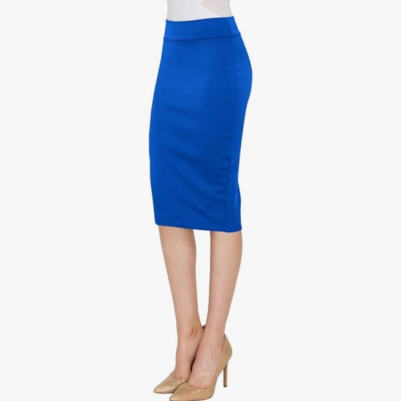 Women's Elastic Waist Stretch Bodycon Midi Knee Length Pencil Skirt for Office - Picture 2 of 5
